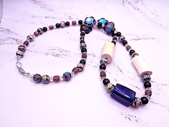 Purple Glass faux Trade Bead Necklace