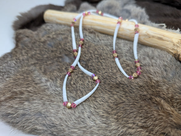 Pink dentalium necklace